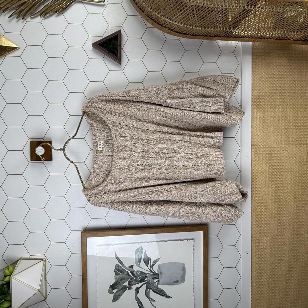 POL Bohemian Beige Knit Cropped Wide Sleeves Sweater - Size - Small